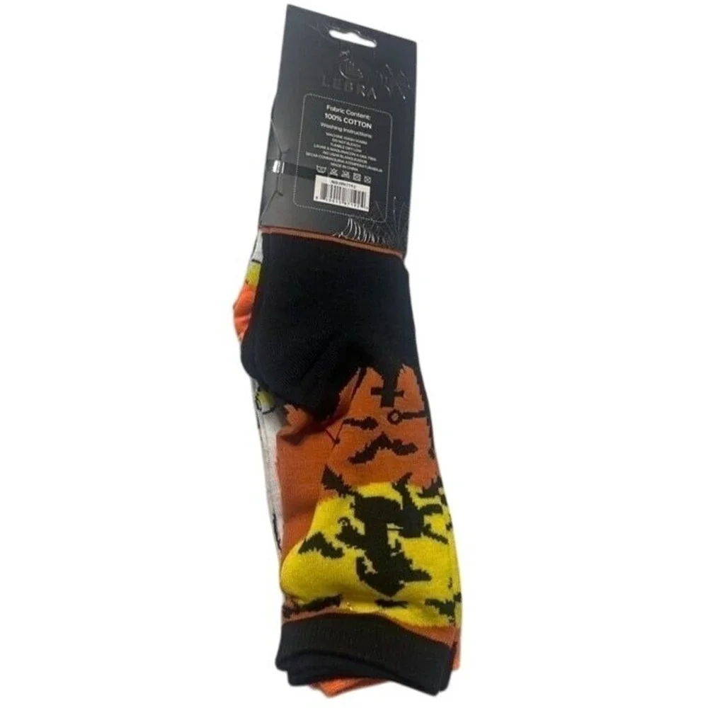 3‎ Pair Lebra Halloween Fashion Crew Socks Cats Pumpkins & Bats Size 9-11 NWT